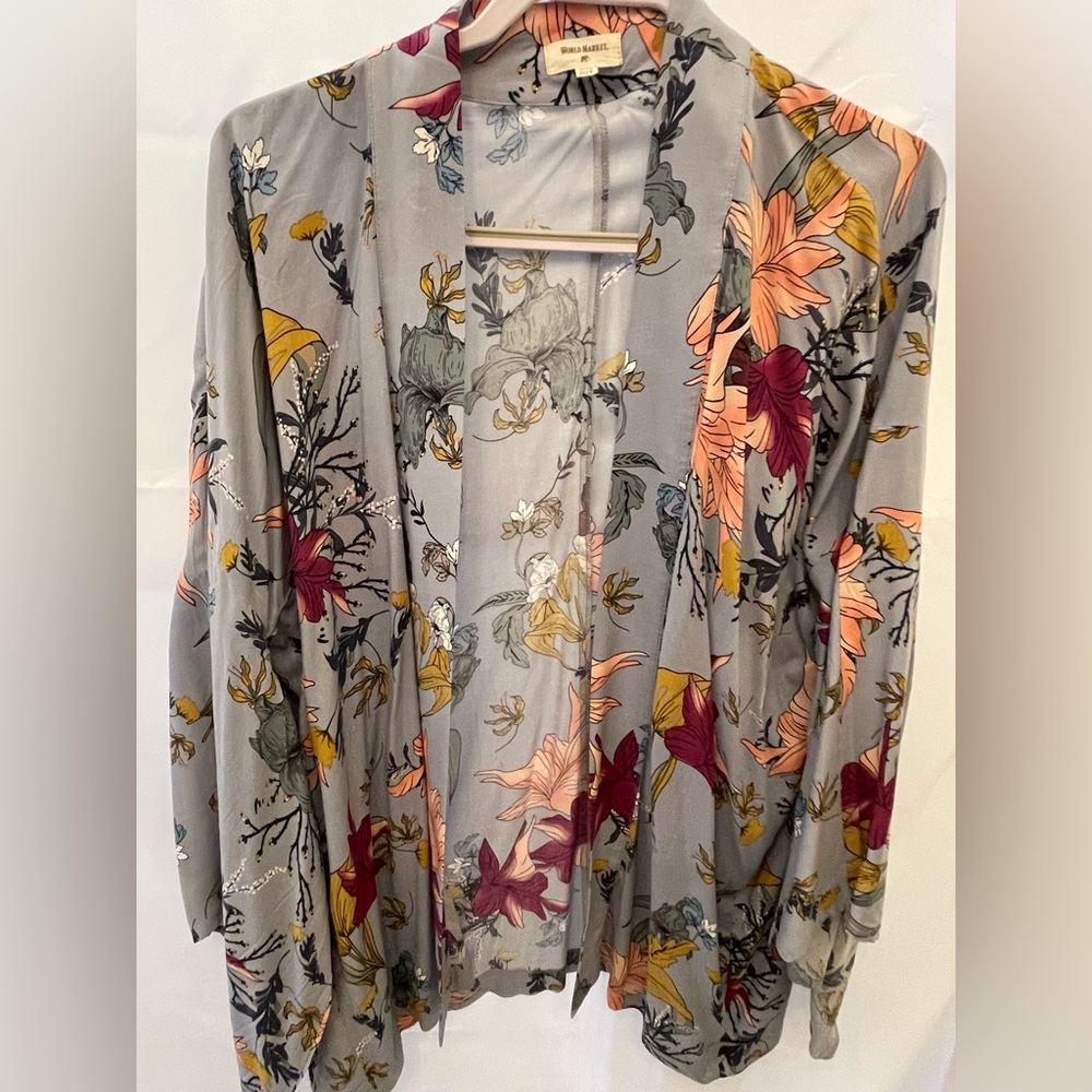 World Market Sheer Floral Kimono Cardigan One Size Boho Lightweight